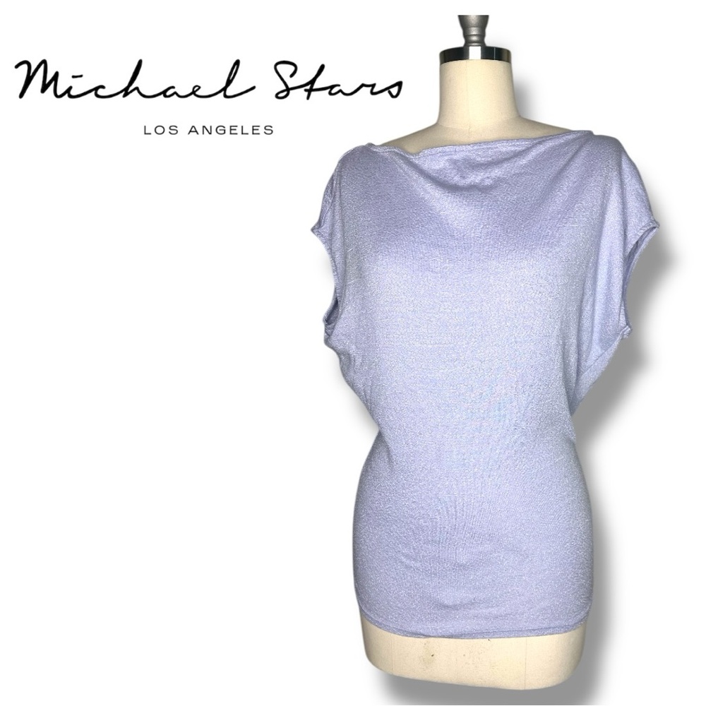 Michael Stars Top sparkle periwinkle blue Dolman Sleeve Stretch Shirt OSFM